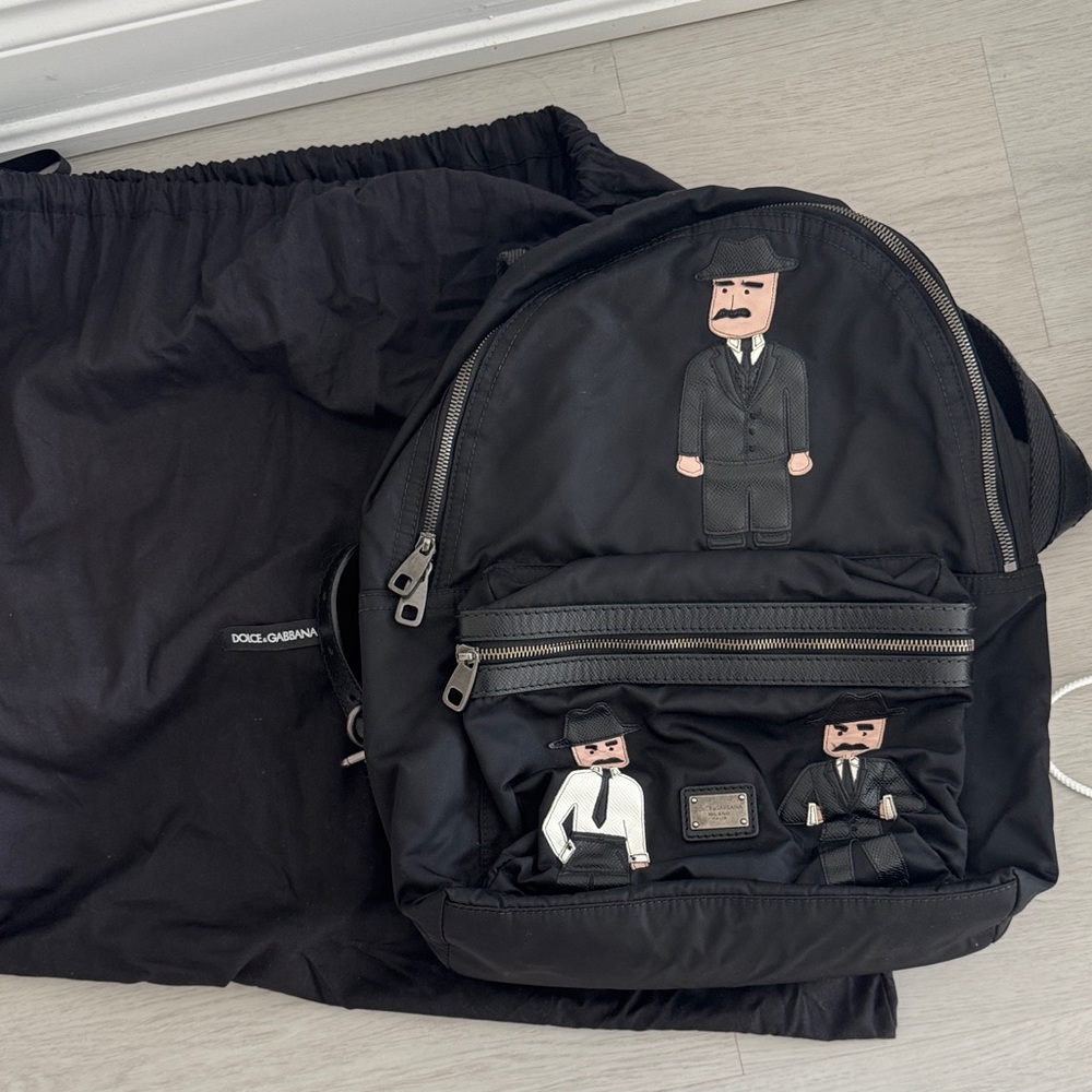 Dolce & Gabbana Black Nylon Backpack with Character Patches
